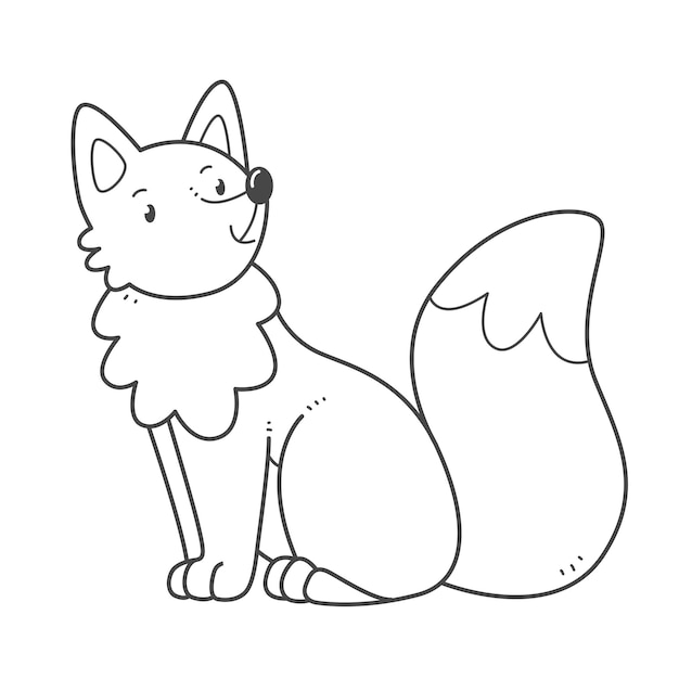 Cute fox cub children's coloring page fox coloring book vector black and white illustration