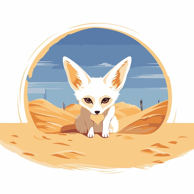 Cute fox in the desert vector illustration in cartoon style