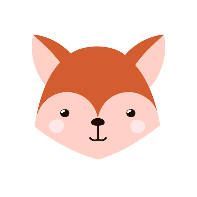 Vector cute fox face in cartoon style. forest character head for baby and kids design. funny smiling animal