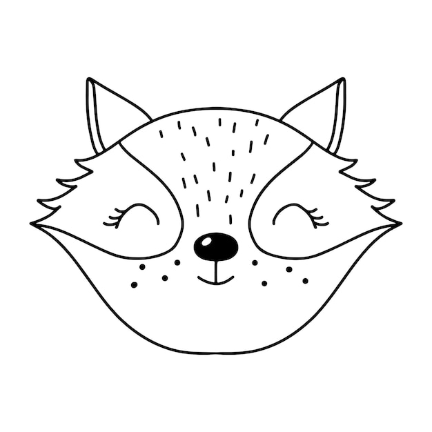 Vector cute fox face funny animal head icon hand drawn isolated vector illustration in doodle style