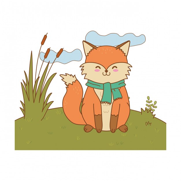 Cute fox in the field woodland character