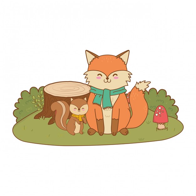 Cute fox in the field woodland character