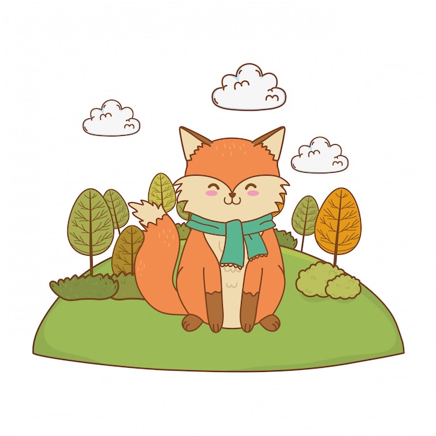 Cute fox in the field woodland character