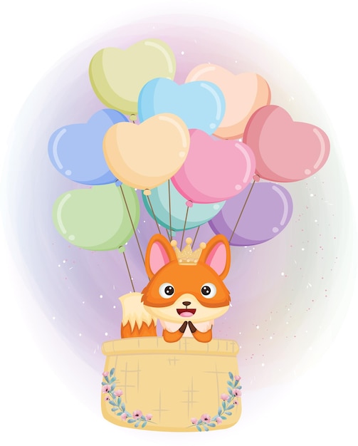 Cute Fox flying with air balloon