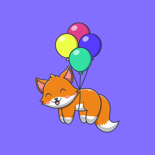 Cute fox flying with balloon