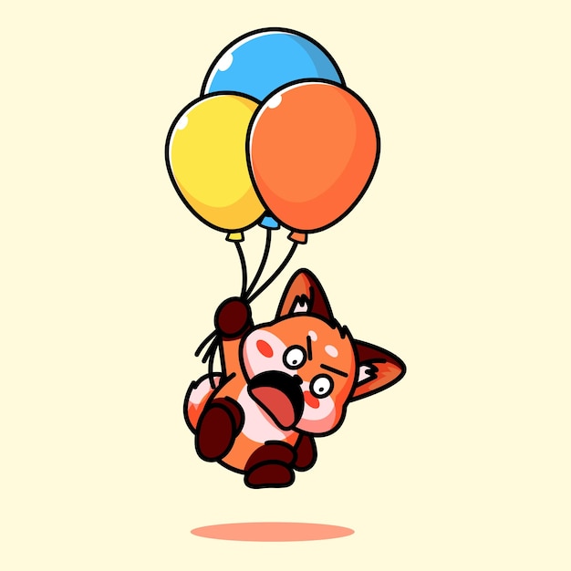 Cute fox flying with balloon