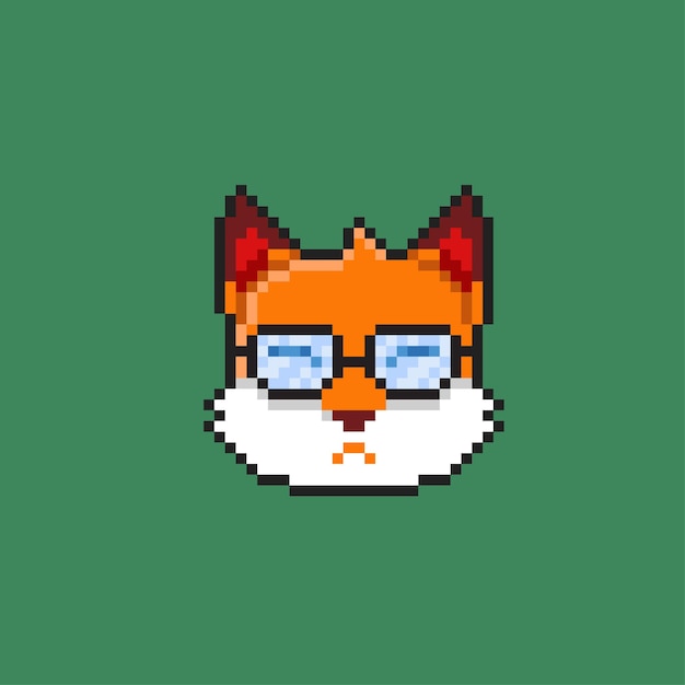 милая голова лисы в очках в стиле пиксель-арт