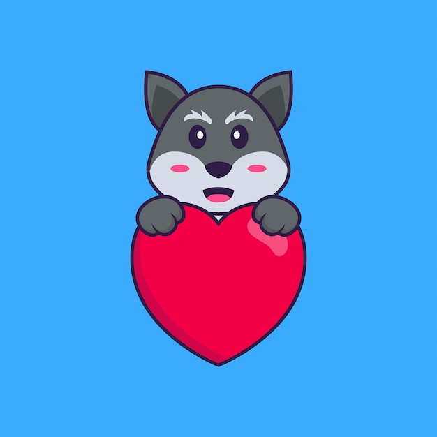 Cute fox holding a big red heart. Animal cartoon concept isolated.  Flat Cartoon Style