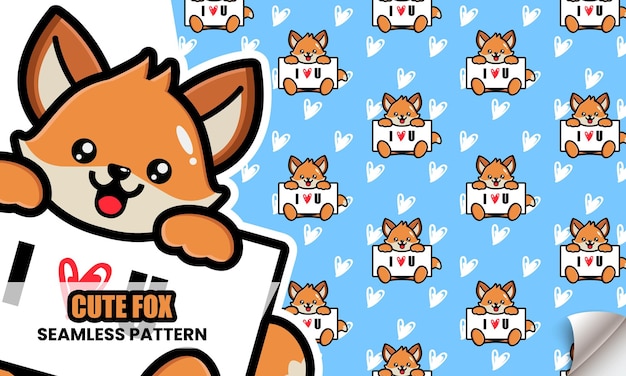 Cute fox holding board seamless pattern