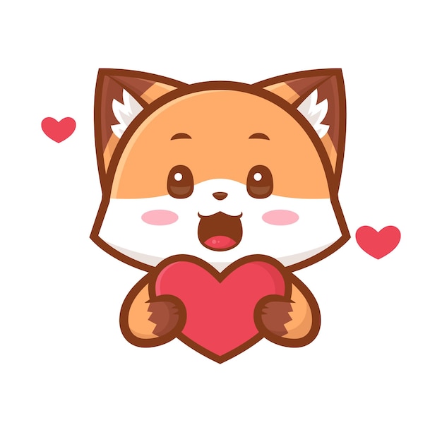 Cute fox holding heart symbol