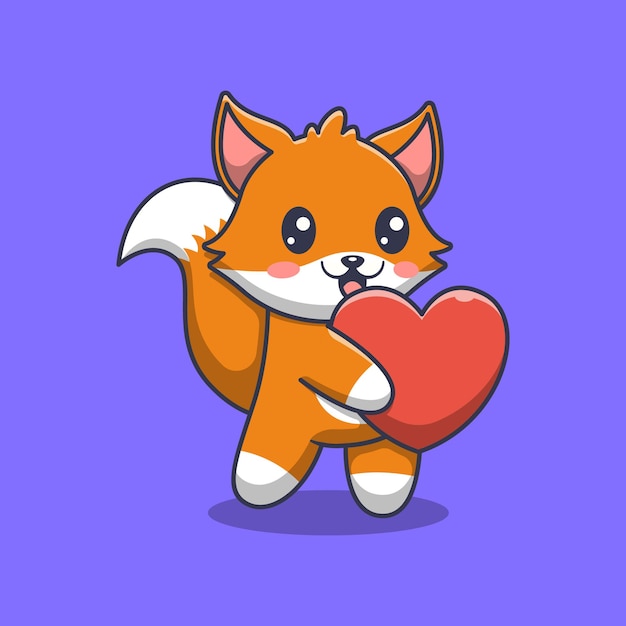 Vector cute fox holding love cartoon