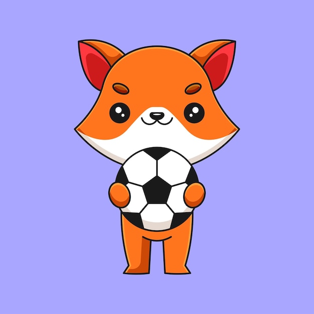 Cute fox holding soccer ball cartoon mascot doodle art hand drawn concept vector kawaii icon illustration