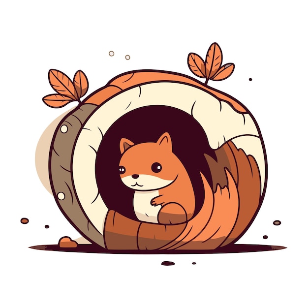 Cute fox in a hole Vector illustration in cartoon style