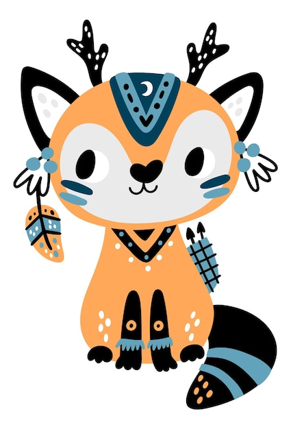 Cute fox Indian tribal animal Kid mascot