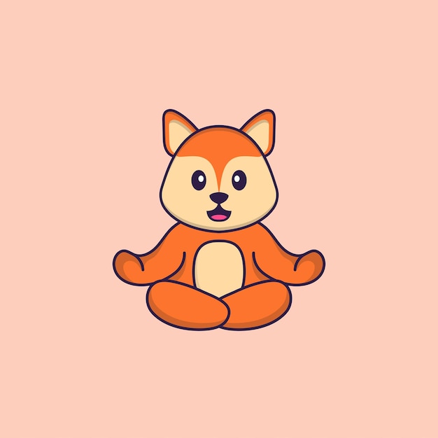 Cute fox is meditating or doing yoga. animal cartoon concept isolated.