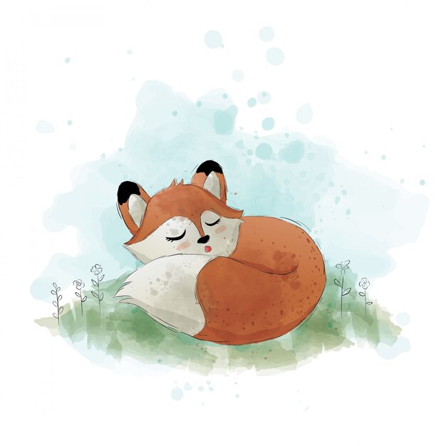 Cute fox is sleeping