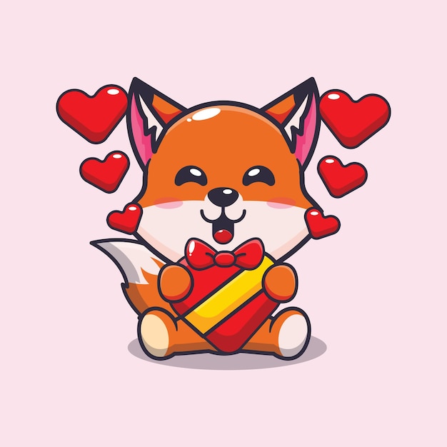 Vector cute fox mascot cartoon character illustration in valentine day