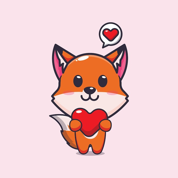 cute fox mascot cartoon character illustration in valentine day