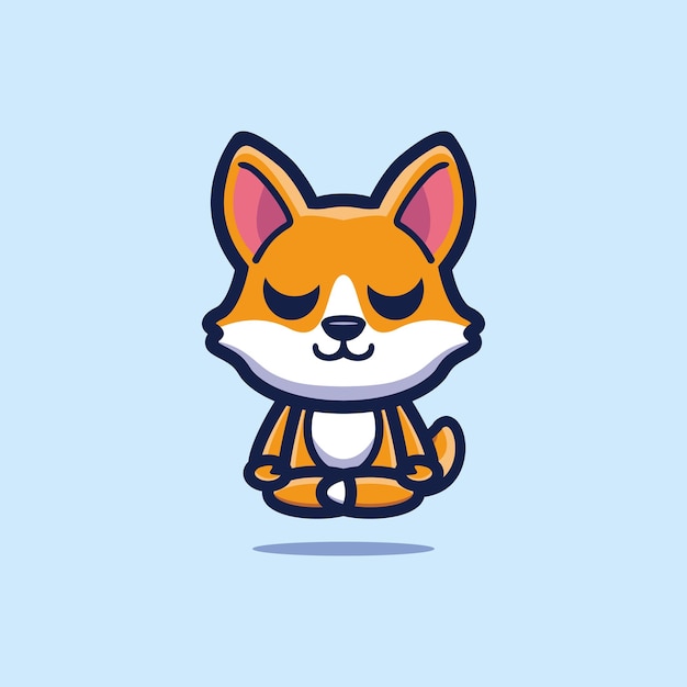 Cute fox do meditation premium vector