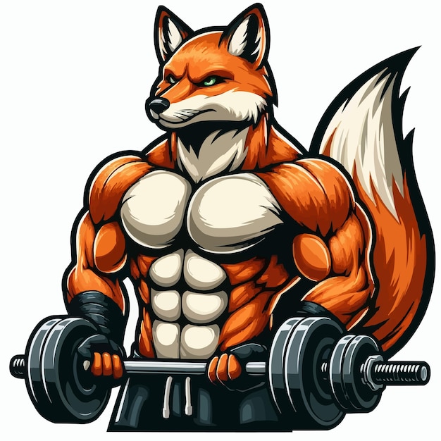 cute fox muscle cartoon vector on white background