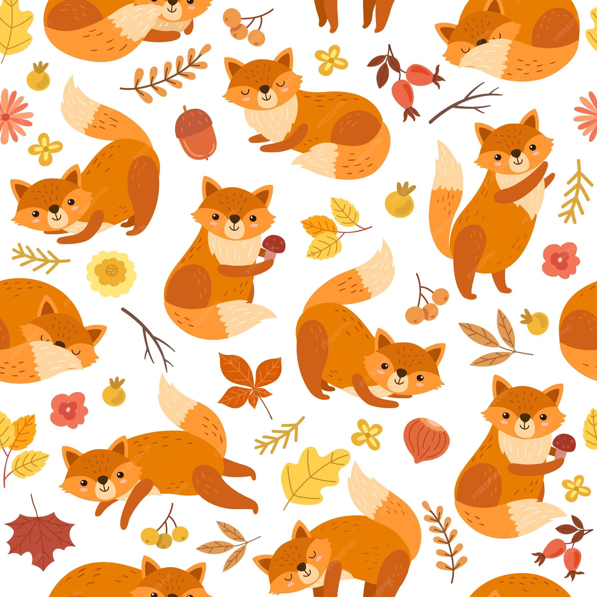 Premium Vector | Cute fox pattern orange foxes print awesome wild forest  animal funny woodland wallpaper exact baby nursery nature vector seamless  texture