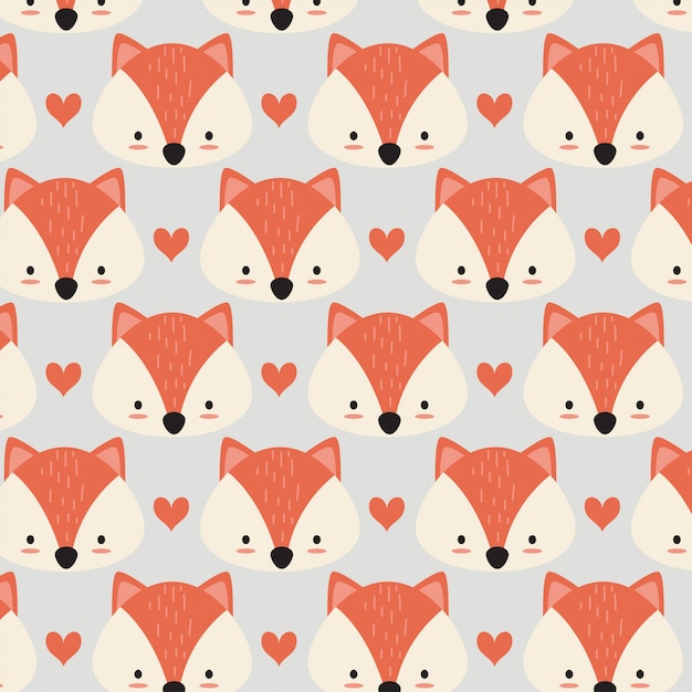 Vector cute fox patttern with heart