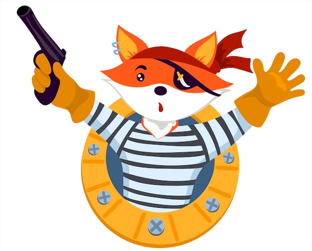 Vector cute fox pirate cartoon vector illustration isolate on white background print for tshirts