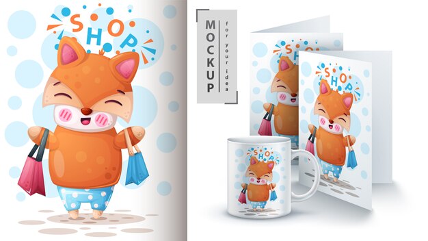 Cute fox poster and merchandising.