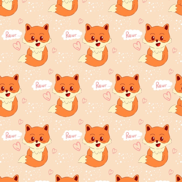 Vector cute fox seamless pattern design