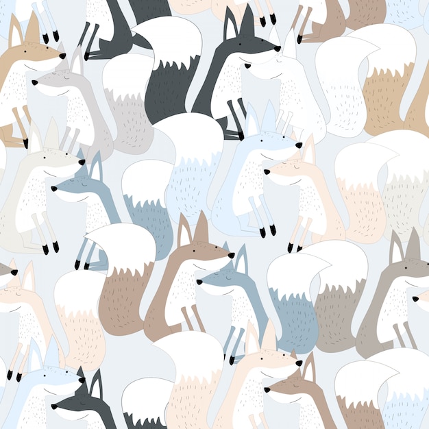 Cute fox seamless pattern