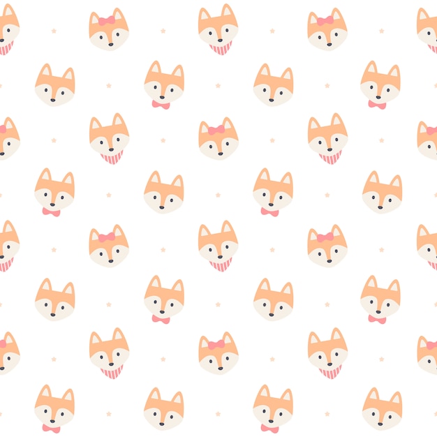 Vector cute fox seamless   pattern