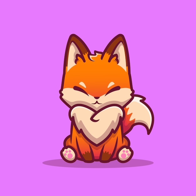Vector cute fox sitting cartoon icon illustration. animal icon concept isolated premium . flat cartoon style