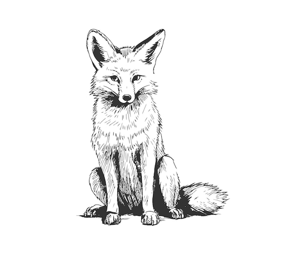 Cute Fox sitting hand drawn sketch Vector illustration design