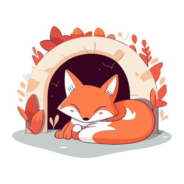 Vector cute fox sleeping in the chimney vector illustration in cartoon style