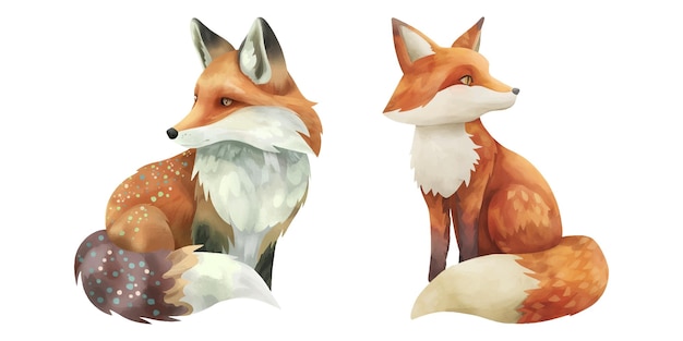 cute fox soft watercolour vector illustration