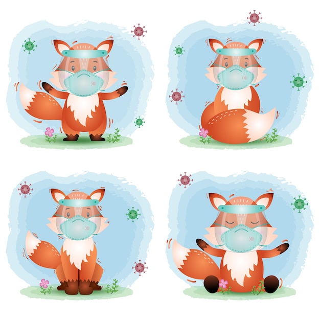 Cute fox using face shield and mask collection