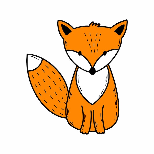 Vector cute fox vector doodle illustration autumn sticker with animal