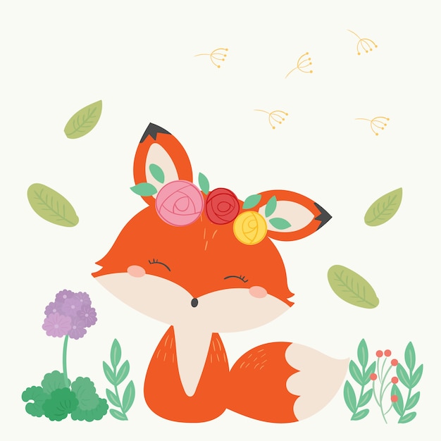 Cute fox vector illustration. Hand drawn art.