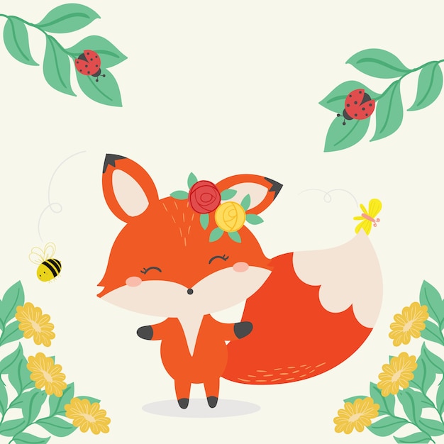 Cute fox vector illustration. hand drawn art.