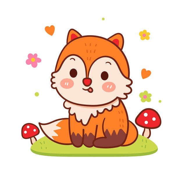 Cute fox vector with mushroom