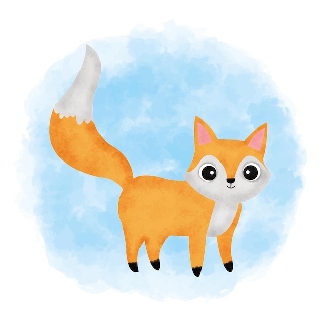 cute fox watercolor blue background