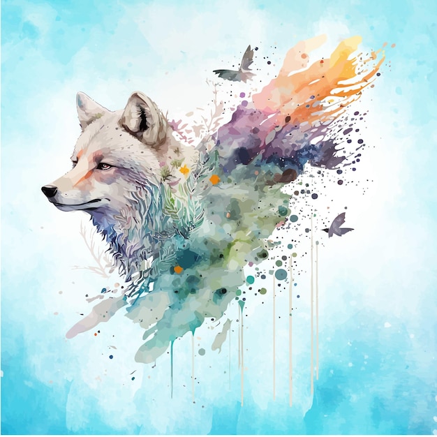 Vector cute fox watercolour illustration