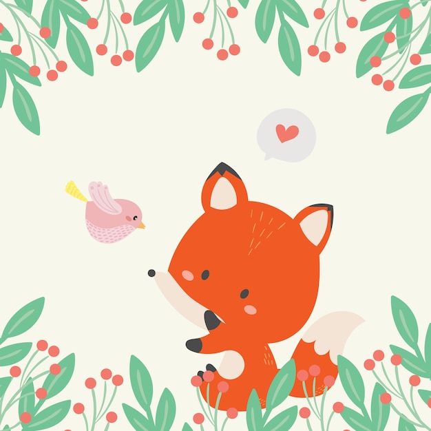 Cute fox in the wild illustration. hand drawn art.