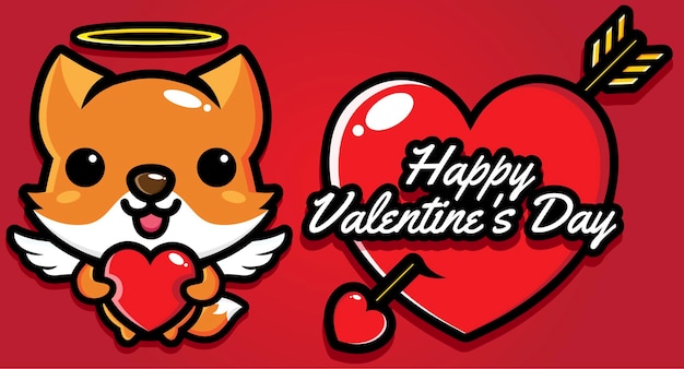 Vector cute fox with happy valentine's day greetings