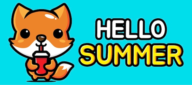 cute fox with summer greeting banner