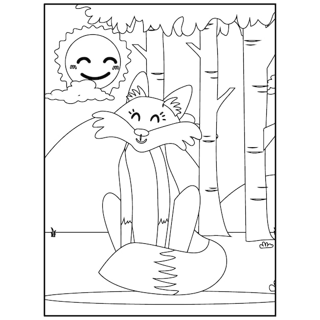 Cute Foxes Coloring Pages for kids