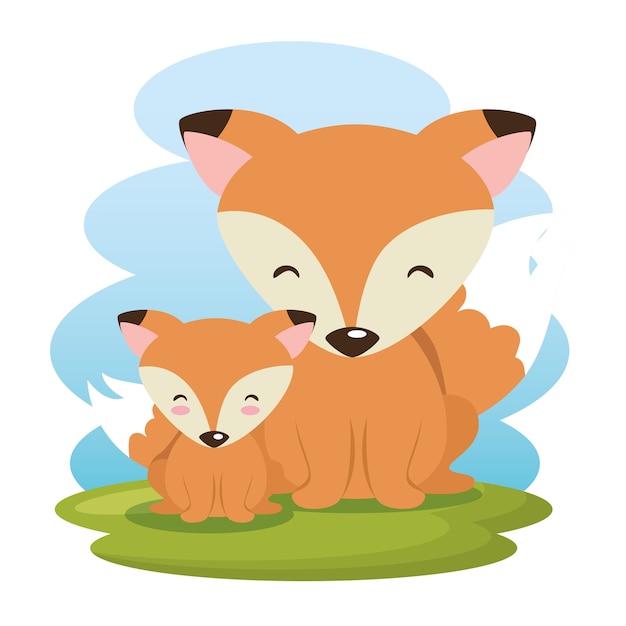 cute foxes father and son characters 