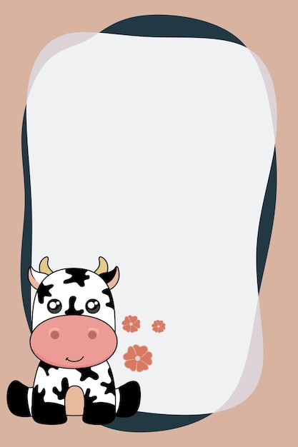 Cute Frame and Cute Illustration of a Cow