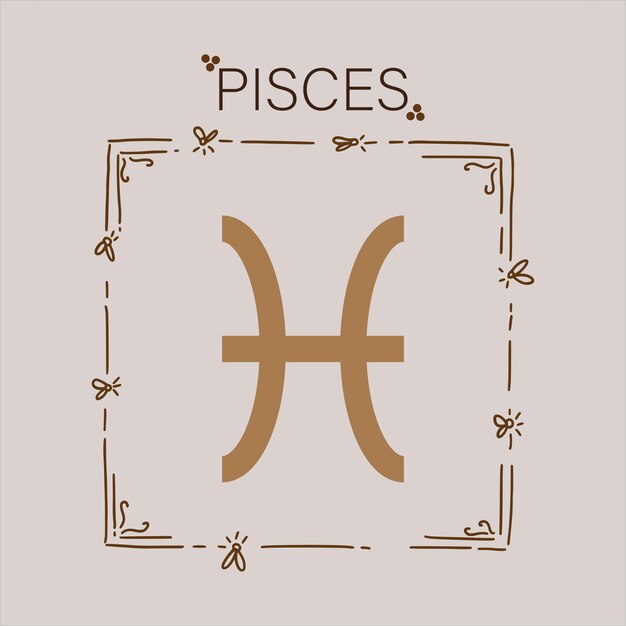 cute frame rectangle with pisces zodiac decoration vector