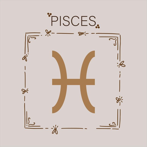 Vector cute frame rectangle with pisces zodiac decoration vector